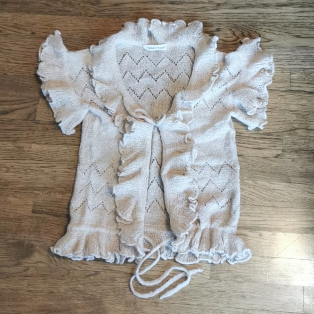 Vintage 70s Short Sleeve Light Weight Heathered Camel Cardigan Sweater S